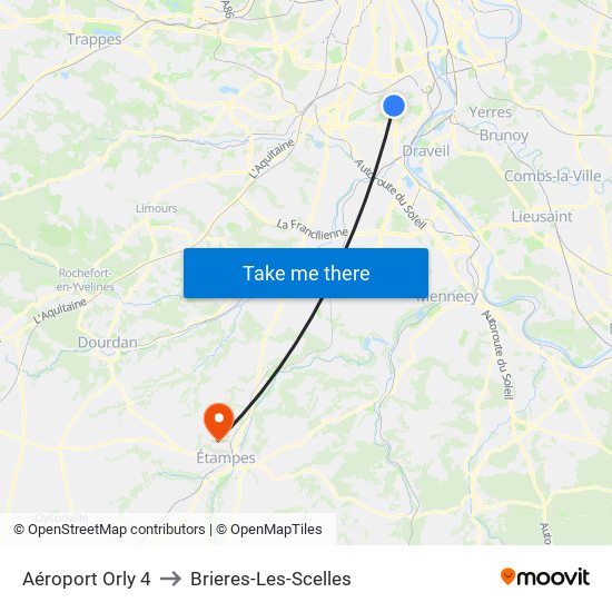 Aéroport Orly 4 to Brieres-Les-Scelles map