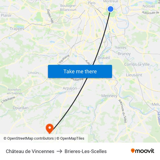 Château de Vincennes to Brieres-Les-Scelles map