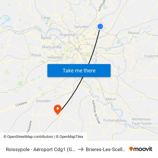 Roissypole - Aéroport Cdg1 (G1) to Brieres-Les-Scelles map