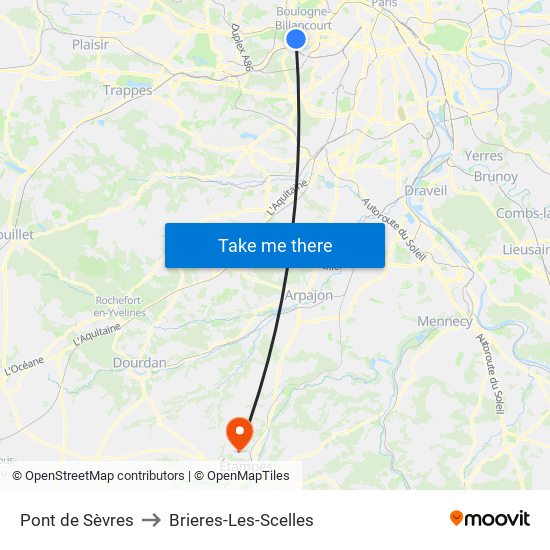 Pont de Sèvres to Brieres-Les-Scelles map