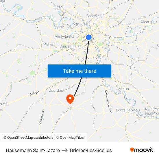 Haussmann Saint-Lazare to Brieres-Les-Scelles map