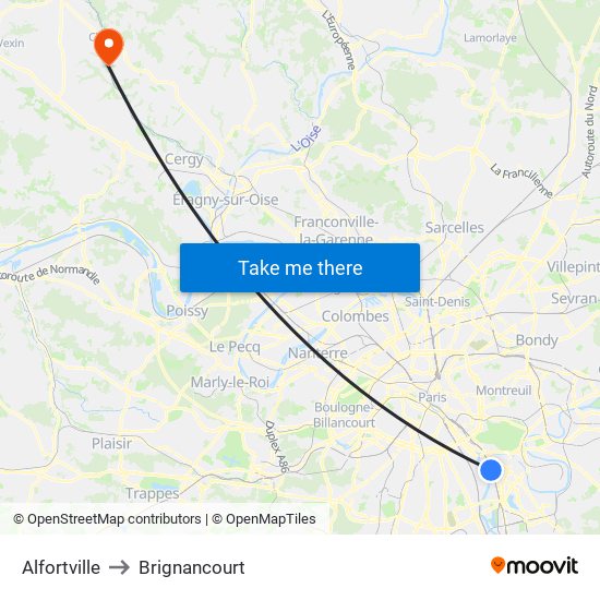 Alfortville to Brignancourt map