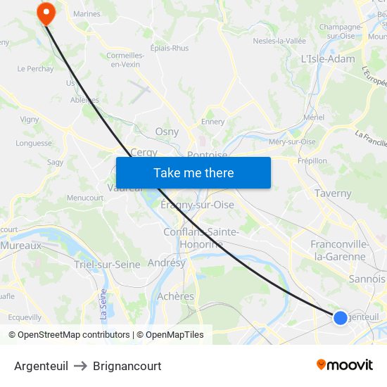 Argenteuil to Brignancourt map