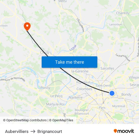 Aubervilliers to Brignancourt map