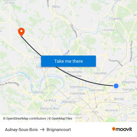 Aulnay-Sous-Bois to Brignancourt map