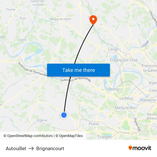Autouillet to Brignancourt map