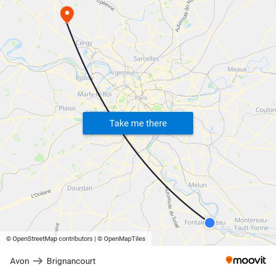 Avon to Brignancourt map
