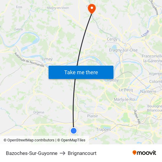 Bazoches-Sur-Guyonne to Brignancourt map