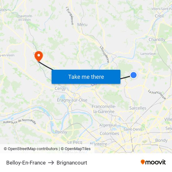 Belloy-En-France to Brignancourt map