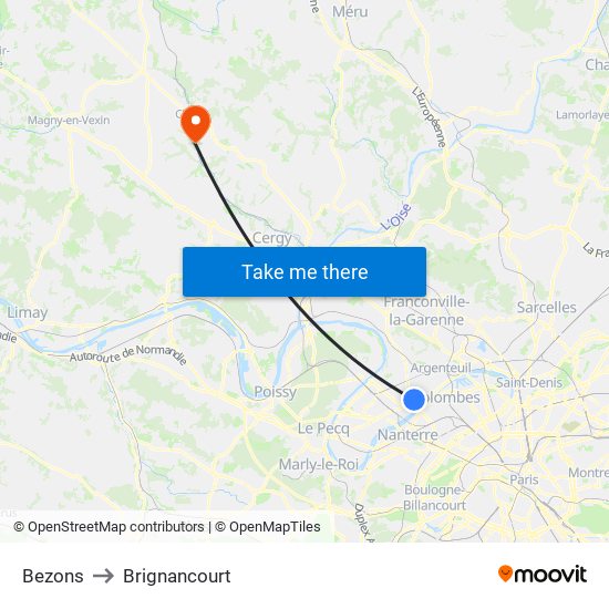 Bezons to Brignancourt map