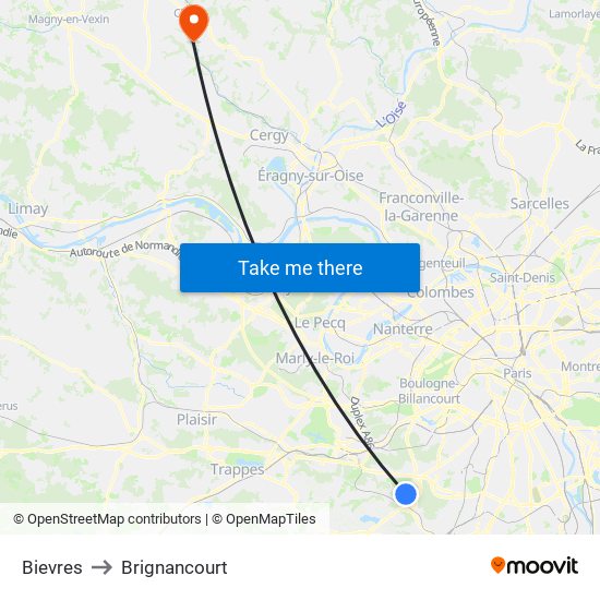 Bievres to Brignancourt map