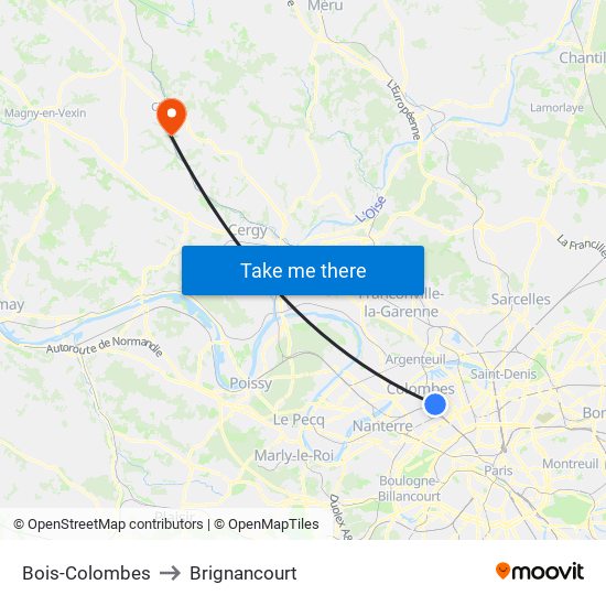 Bois-Colombes to Brignancourt map