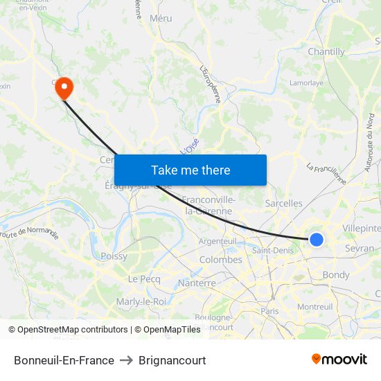 Bonneuil-En-France to Brignancourt map