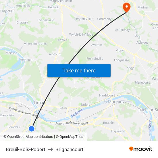 Breuil-Bois-Robert to Brignancourt map