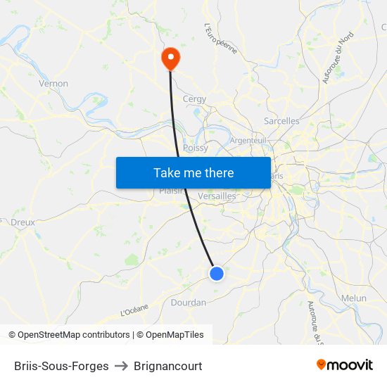 Briis-Sous-Forges to Brignancourt map