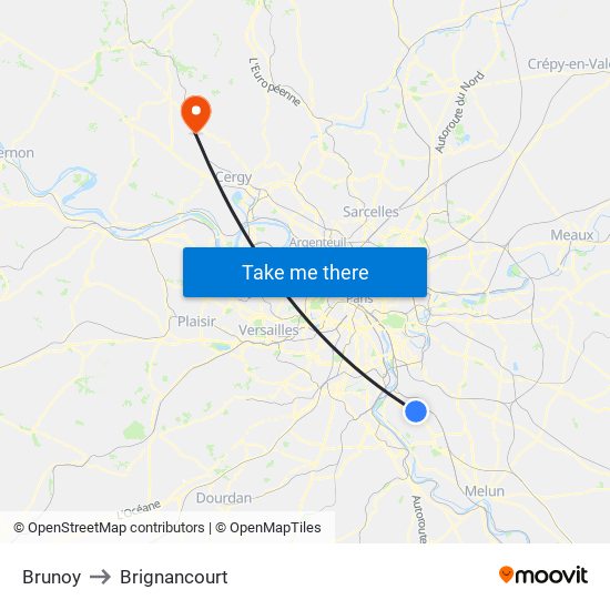 Brunoy to Brignancourt map