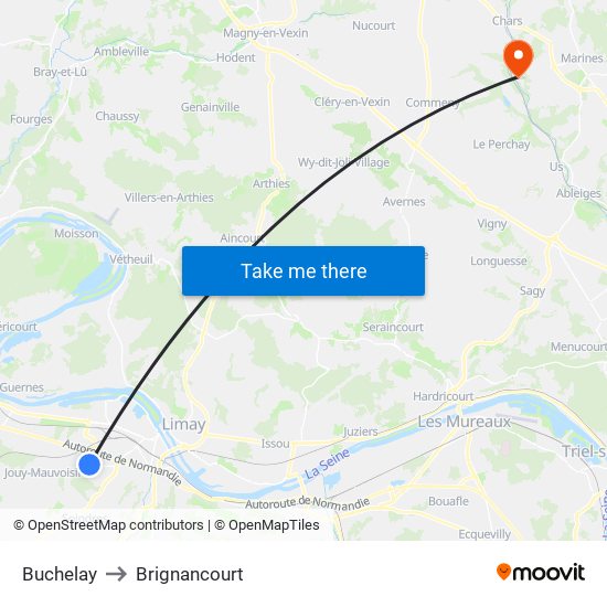 Buchelay to Brignancourt map