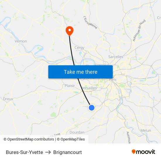 Bures-Sur-Yvette to Brignancourt map