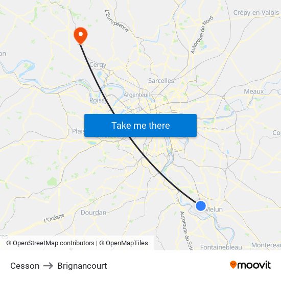 Cesson to Brignancourt map