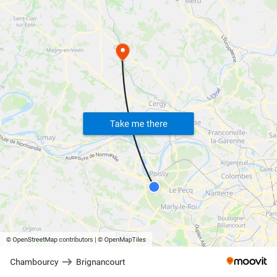 Chambourcy to Brignancourt map