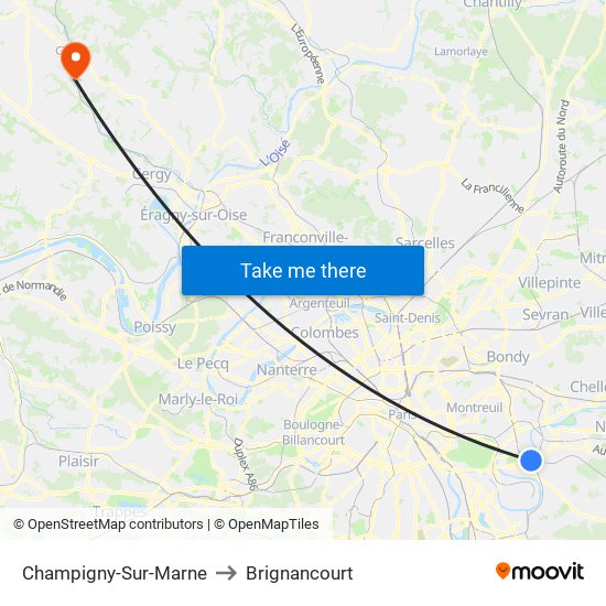 Champigny-Sur-Marne to Brignancourt map