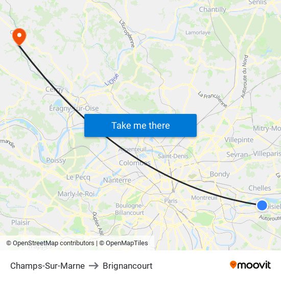 Champs-Sur-Marne to Brignancourt map