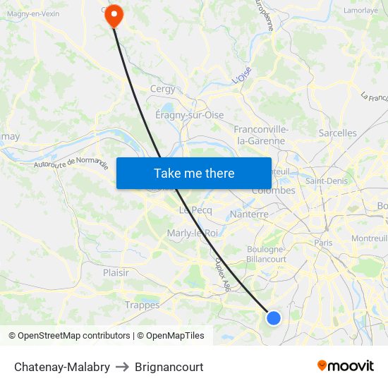 Chatenay-Malabry to Brignancourt map