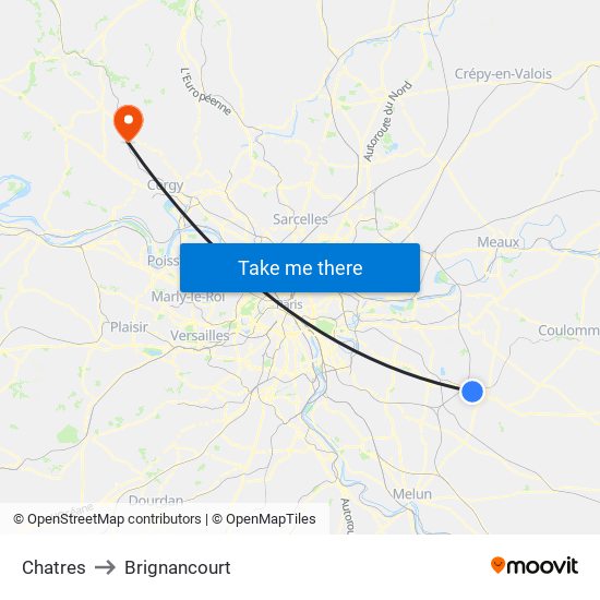 Chatres to Brignancourt map