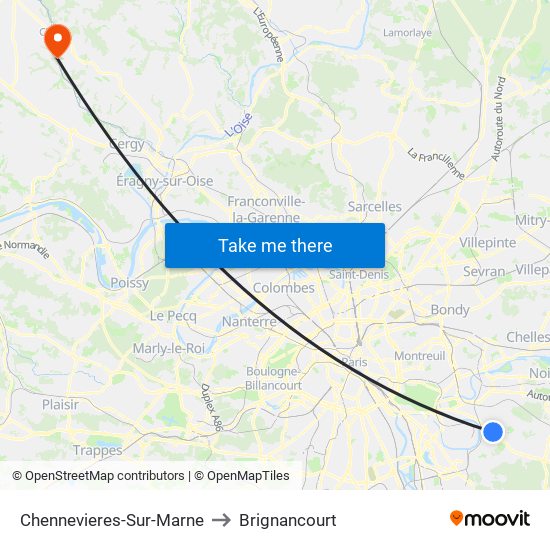 Chennevieres-Sur-Marne to Brignancourt map