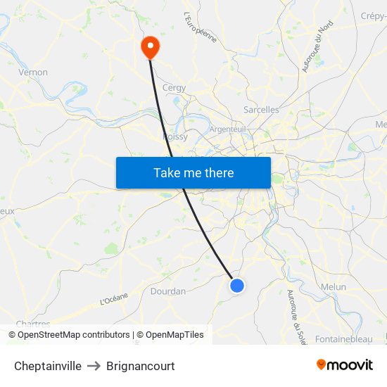 Cheptainville to Brignancourt map