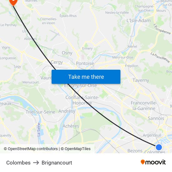 Colombes to Brignancourt map