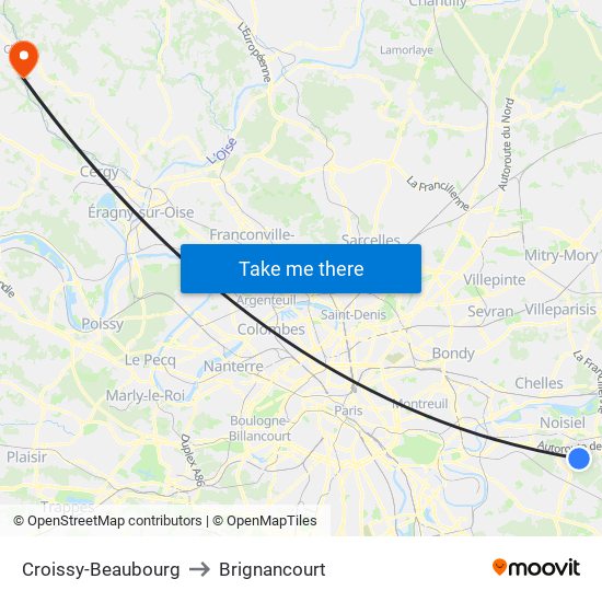 Croissy-Beaubourg to Brignancourt map