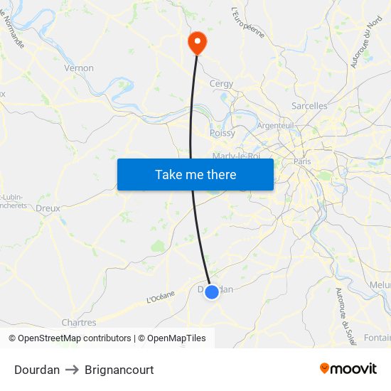 Dourdan to Brignancourt map