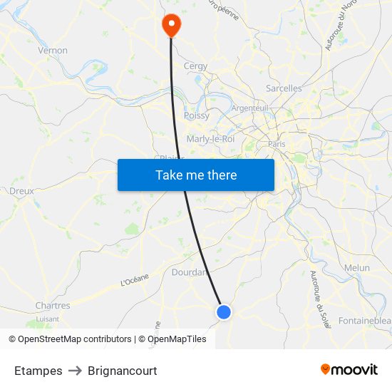 Etampes to Brignancourt map