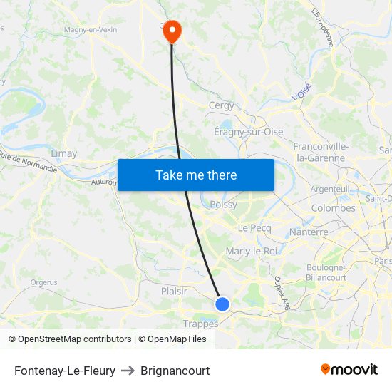 Fontenay-Le-Fleury to Brignancourt map