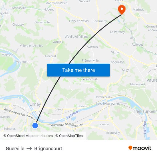 Guerville to Brignancourt map