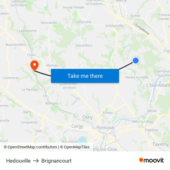 Hedouville to Brignancourt map