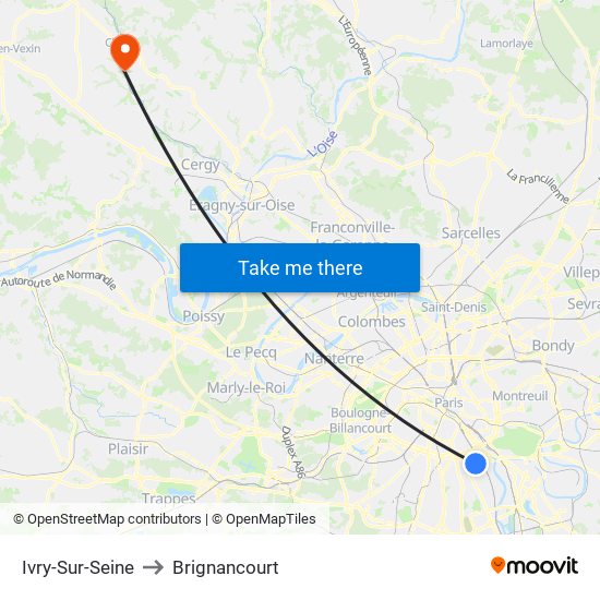 Ivry-Sur-Seine to Brignancourt map