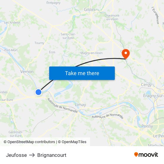 Jeufosse to Brignancourt map