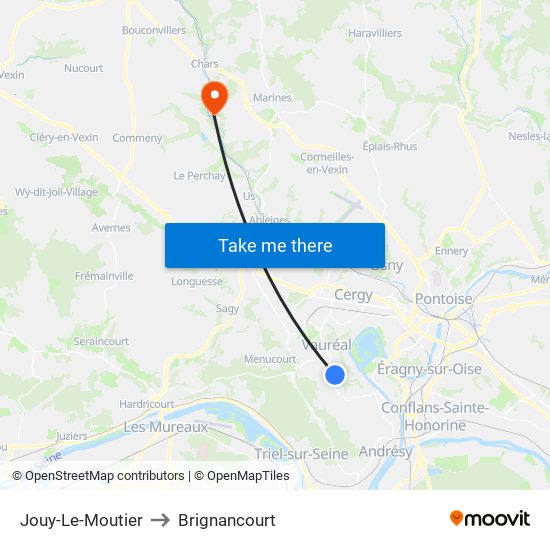 Jouy-Le-Moutier to Brignancourt map