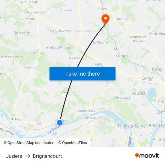 Juziers to Brignancourt map