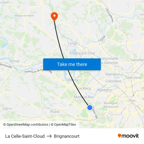 La Celle-Saint-Cloud to Brignancourt map