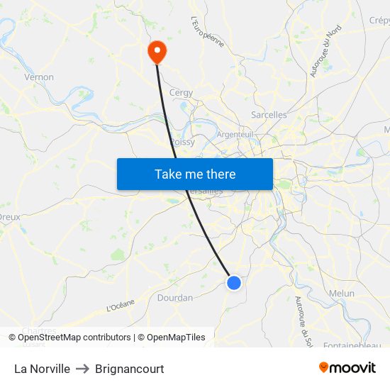 La Norville to Brignancourt map