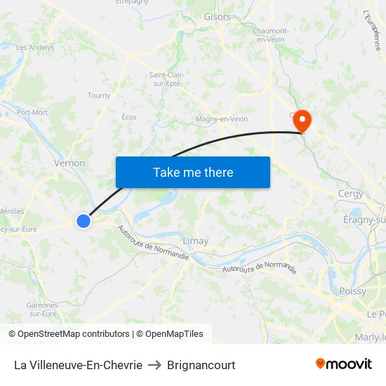 La Villeneuve-En-Chevrie to Brignancourt map