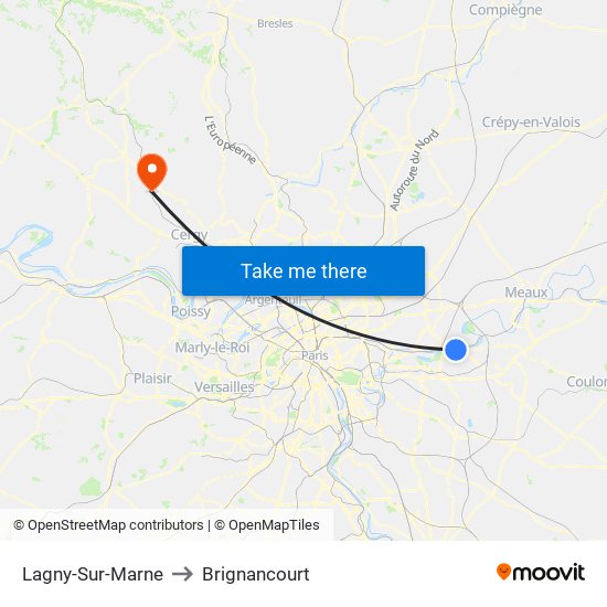 Lagny-Sur-Marne to Brignancourt map