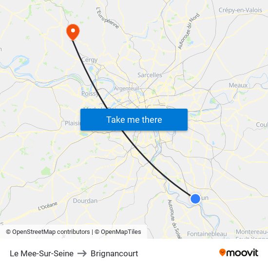 Le Mee-Sur-Seine to Brignancourt map