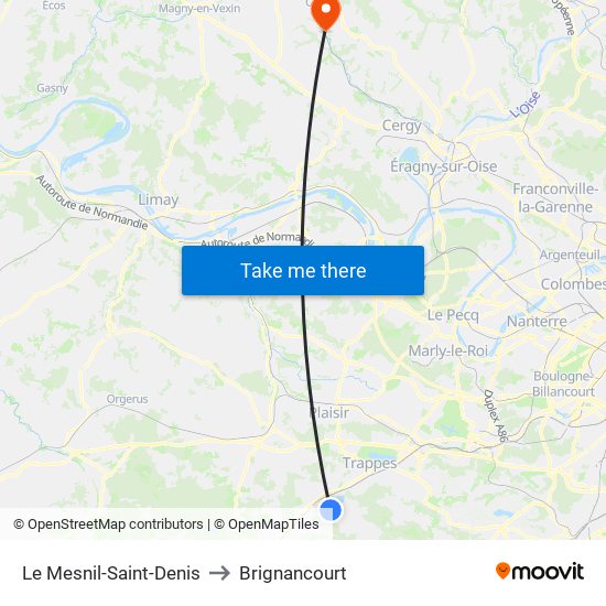 Le Mesnil-Saint-Denis to Brignancourt map