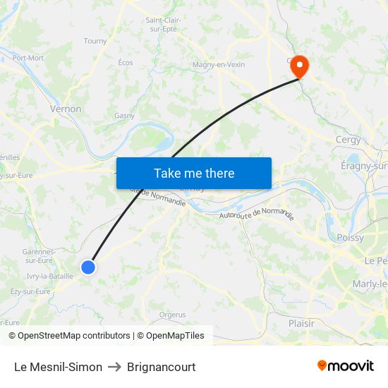 Le Mesnil-Simon to Brignancourt map
