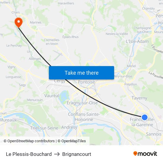 Le Plessis-Bouchard to Brignancourt map