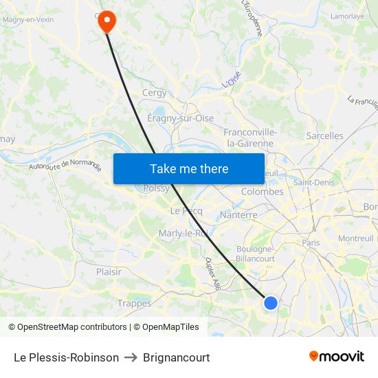 Le Plessis-Robinson to Brignancourt map